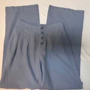 Vintage Style Flowy High-Waisted Wide Leg Trousers, Blue. Button Fly, Size S
